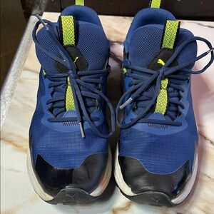 Puma Navy and Neon Yellow Lace-Up Athletic Sneakers